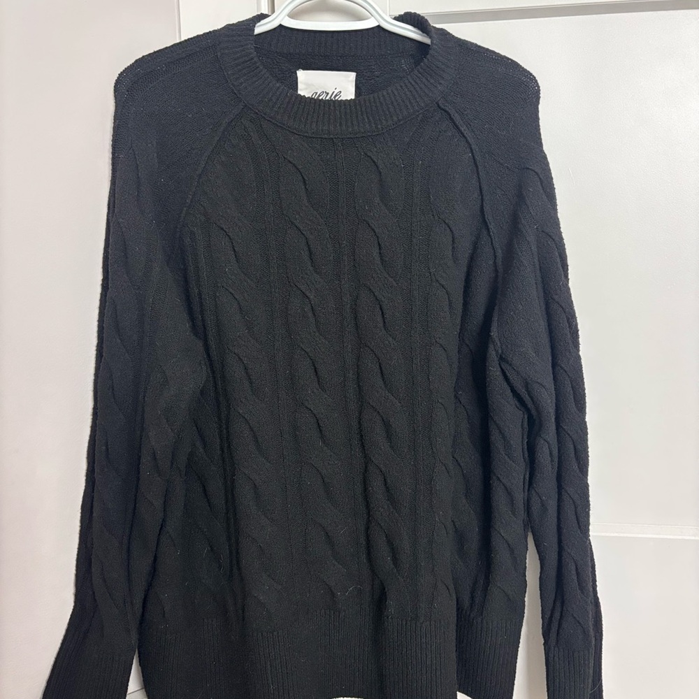 Aerie Black Cable Knit Crewneck Sweater